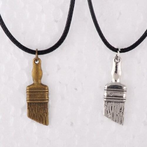 Vintage bronze antique silver color painting brush pendant necklace women girl wax cord rope necklace jewelry fashion jewellery