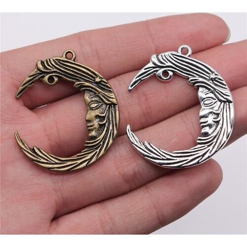 WYSIWYG 3pcs 38x32mm Pendant Crescent Moon Face Double Sided Moon Face Connector Charm Pendants For Jewelry Making