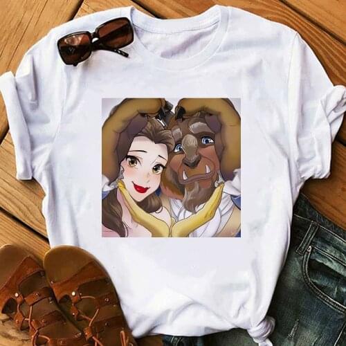 Beauty and The Beast Womens Tee Shirt Dinsey Princess and Prince Aesthetic Love Graphic T-shirt Female Summer Casual Clothing