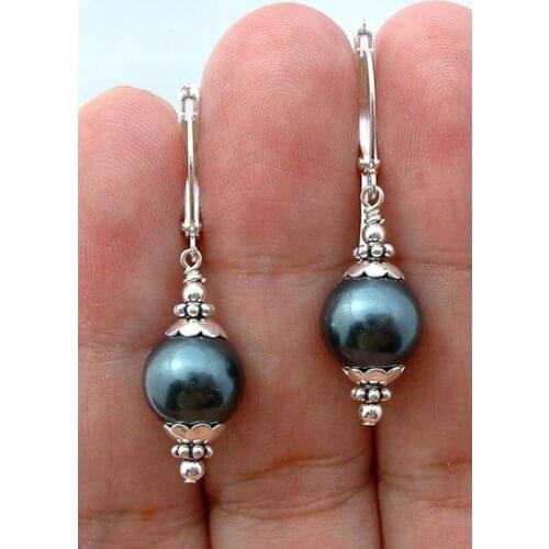 New Favorite Pearl Jewelry Tahiti Black South Sea Shell Pearl S925 Sterling Silver Dangle Earrings Lever back Charming Lady Gift