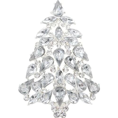 Clear Crystals Rhinestone Women Jewelry Christmas Tree Pin Brooch