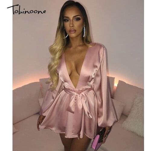Tobinoone ruffle v neck pink dress women elegant bodycon sleeveless short black dress summer sexy party nightclub dress festa