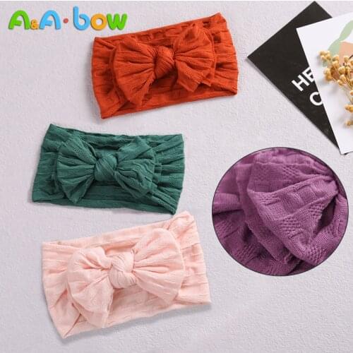 1pcs Cable Knit Bow Baby Headband Double Layer Nylon Headwrap Wide Turban Baby Headwear for Newborn Baby Hair Accessories