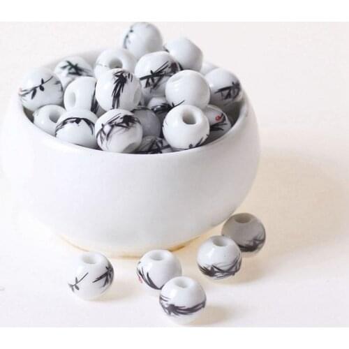 20pcs 8mm 10mm Round Ceramic Beads DIY Spacer Beads Bamboo Leaves Pattern DIY Handmade Accessories For Jewelry Making