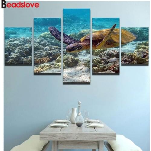 5 Panel set Deep Sea Turtles Diamond Embroidery full 5d diy diamond Painting turtle Wall Picture 3d Home Decoration Living Room