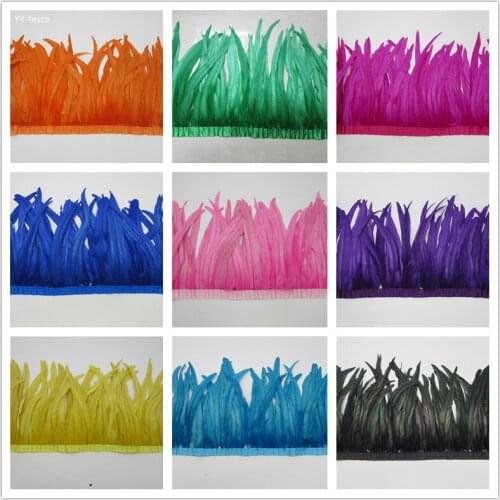 5 yards Natural Rooster Feather Trim 35-40cm long feathers Fringe Ribbon Wedding Skirt Dress Decoration DIY Clothes Accessories