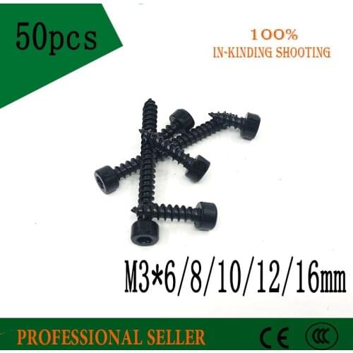 50pcs/lot Carbon Steel With Black M3*6/8/10/12/16 Hexagon Socket Cap Head self tapping screw Model Screw