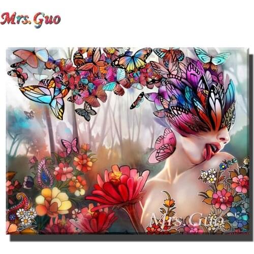 5D Diamond Painting Fantasy Art Women Girl Butterfly Red Lips, Cross Stitch Diamond Embroidery Portrait Mosaic Home Decor