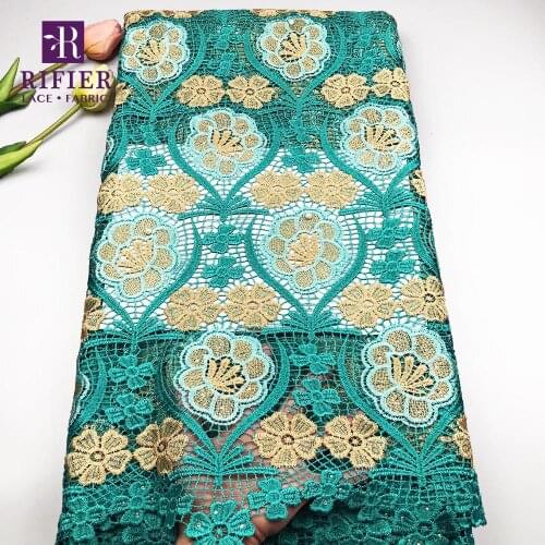 African Nigerian Stones Beads Embroidery Guipure Lace Fabric In Green Latest Fashion 2019 Evening Gown Water Soluble Material