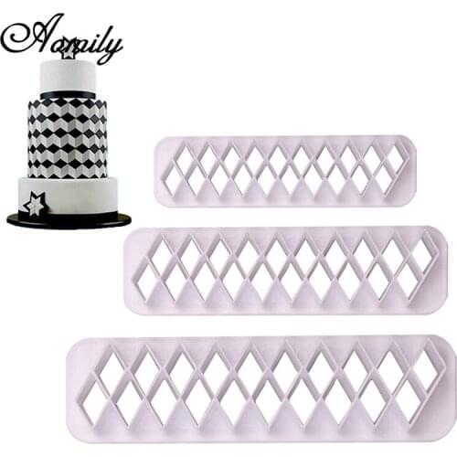 Aomily 3pcs/Set Diamond Design Cake Stencil Fondant Decorating Stencils Templates Mold Baking Cake Tools New Style Baking Mold
