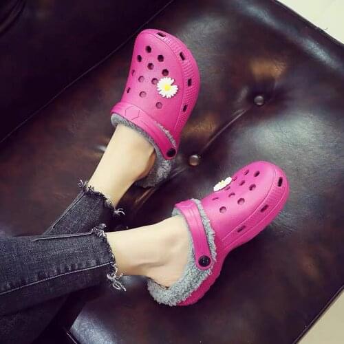 Big Size 45 Men Brand Design Winter Garden Clogs Warm Fur Home Garden Shoes EVA Indoor Winter Sandals Hole Slippers Plush Shoes