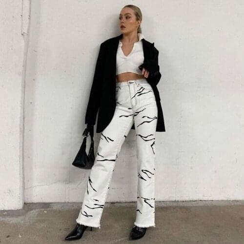 Streetwear Pants White Fashion Prints 2021 New Summer Casual Straight Long Legs Trousers Y2k All-match Women Clothes