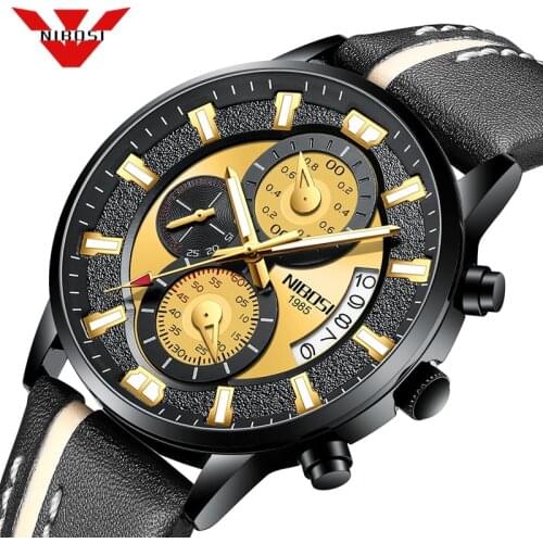 NIBOSI Luxury Brand Mens Chronograph Quartz Watch Men Fashion Military Sport Wristwatches Leather Waterproof Analog Male Clock