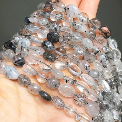 8-10mm Natural Irregular Black Hair Quartz Rutilated Stone Beads Loose Spacer Crystal Beads For Jewelry Making DIY Bracelet 15"