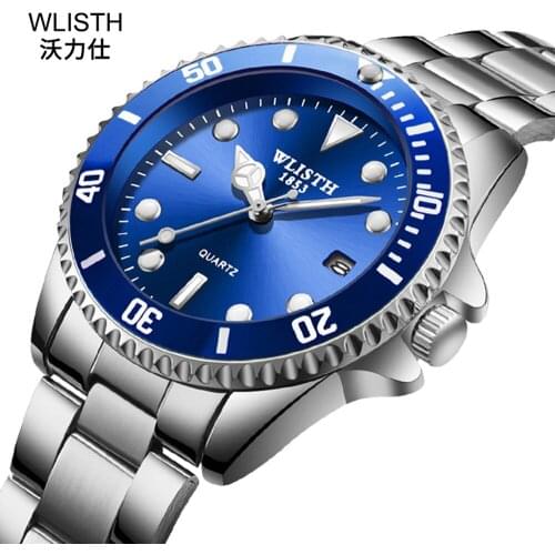 2020 Hot Selling Man Watch Luminous Steel Date Business Quartz Mens Watch Fashion Luxury Blue Ghost Men Clock Erkek Kol Saati