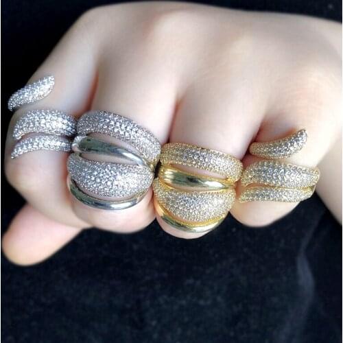 Luxury Stackable Ring For Women Micro Pave Cubic Zircon Gold/Silver Color Punk Bridal Opening Finger Rings CZ Statement Jewelry