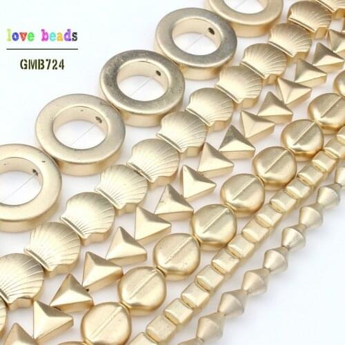 Matte Square Elliptical Triangle Gold matite Loose Spacer Beads For Jewelry Making Natural Stone Beads Diy Bracelet