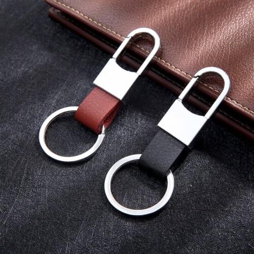 Metal Car Keychain for Men Portable Waist Pendant Pu Leather Simple Carabiner Shape Key Chain Customization Souvenir Gift