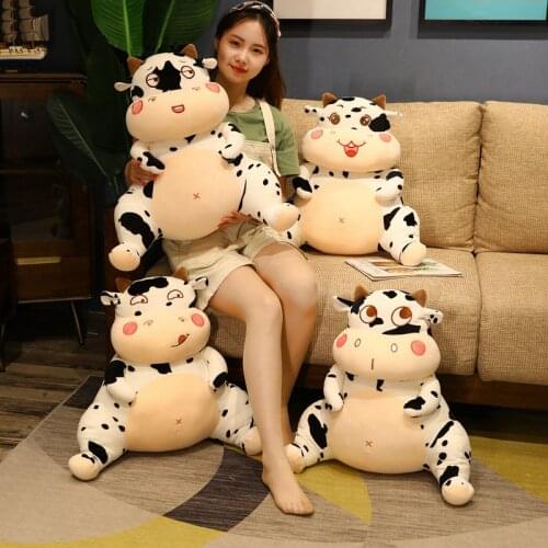 Cute Funny Milk Cow Stuffed Doll Soft Cartoon Cattle Plush Toy Waist Pillow Kids Gift Removable and Washable Backrest Cushions