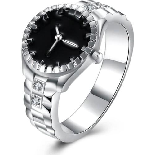Fashion 925 Silver Ring Analog Watch Ring For Women & MenS Jewelry Gift