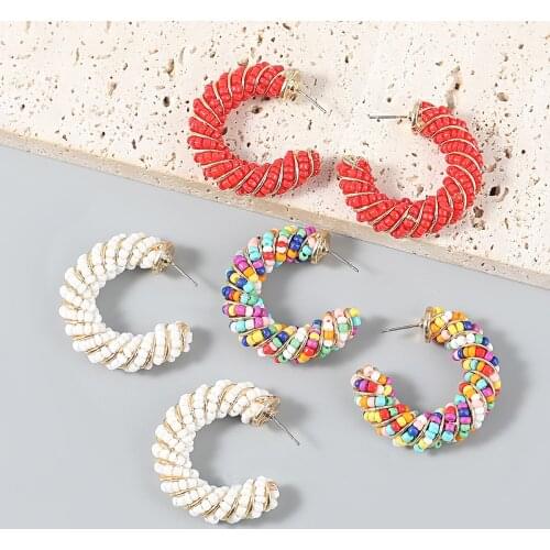 Fashion Metal Rice Beads C-shaped Open Earrings Female Creative Popular Hoop Earrings Party Accessories