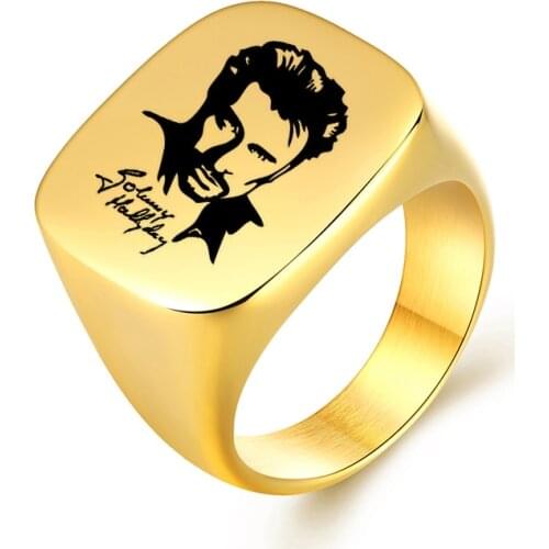 Johnny Hallyday Photo Ring Stainless Steel Men Women Large Rings Punk Rock Males Finger Ring Gold Color Black Jewelry Gift