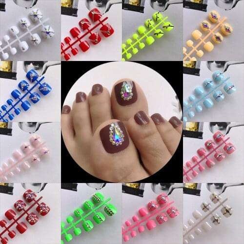 High-grade High quality fashion full drill handmade short fake toenails false nails press on nails crystal drill 24PCS 17 Styles