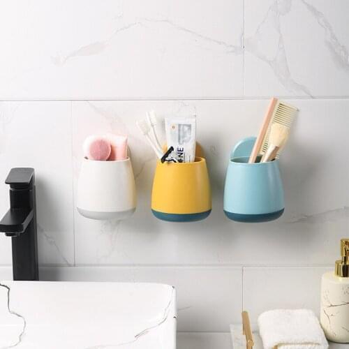 Bathroom Wall-Mounted Toothbrush Rack Storage Rack Punch-Free Disc Storage Bucket Wall Suction Comb Toothpaste Storage Creel Box