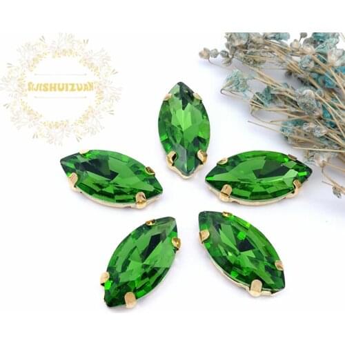 New product Horse eye Emerald Crystal Glass Sewing Rhinestones with gold Claw DIY Wedding Dresses