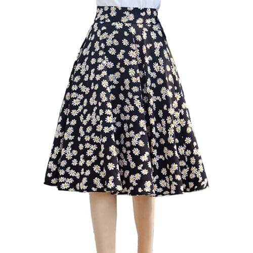 New Plus Size Women Chiffon Skirt Korea Fashion Small Daisy Midi Lining Jupe Femme Falda Mujer Summer Print Floral Skirts