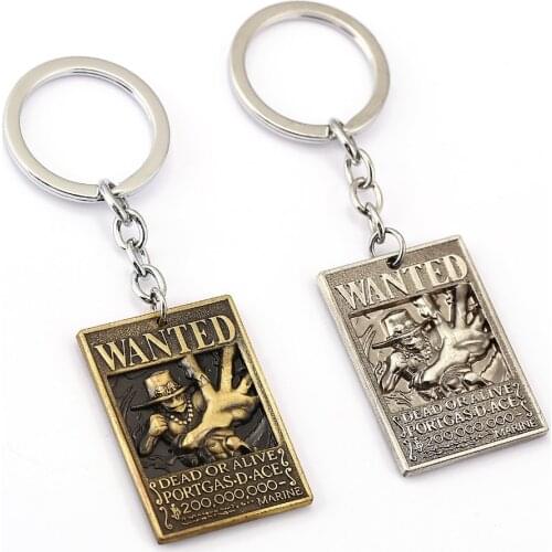 ONE PIECE Wanted Poster Key Chain Ace Warrant Key Rings For Gift Chaveiro Car Keychain Jewelry Anime Key Holder Souvenir YS11543