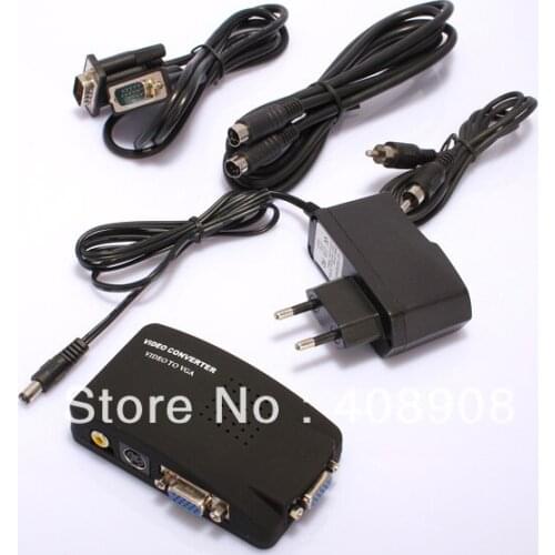 Wholesale - TV BNC Composite S-video VGA In to PC VGA LCD Out Converter Adapter Box Black
