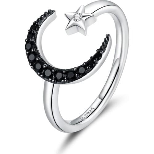 Authentic 925 Sterling Silver Mysterious Star & Moon Finger Rings for Women Adjustable Free Size Fine Jewelry JBSR00137