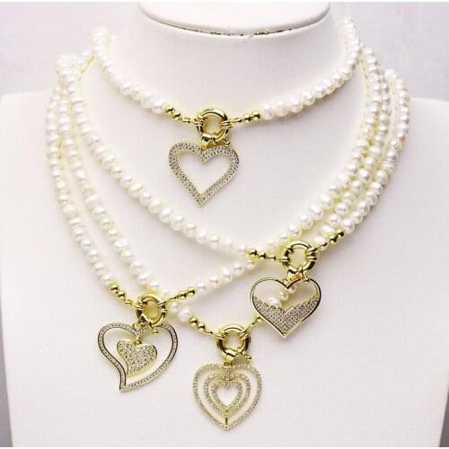 5 Strand Zirconia Heart shape Pendant Pearls necklace jewelry accessories Pearls necklace for women New design 8285