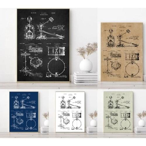 Drum Beating Cymbal Art Patent Posters Print Musician Gifts Drum Blueprint Music Wall Art Canvas Painting Boys Room Wall Decor