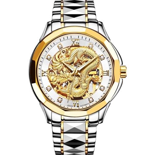 Luxury business gold watch embossed dragon fashion mens watch waterproof boutique mechanical watch