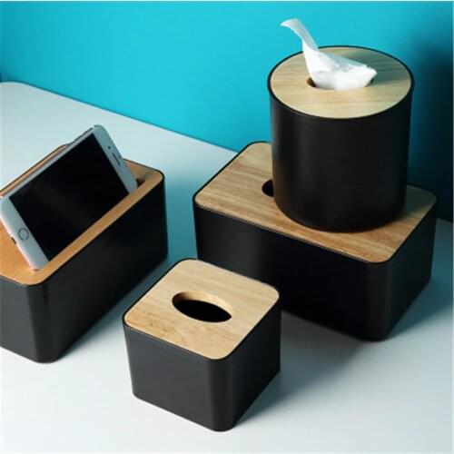 Simple desktop tissue box cosmetic cotton box roll paper tube round living room household pumping box black tissue box
