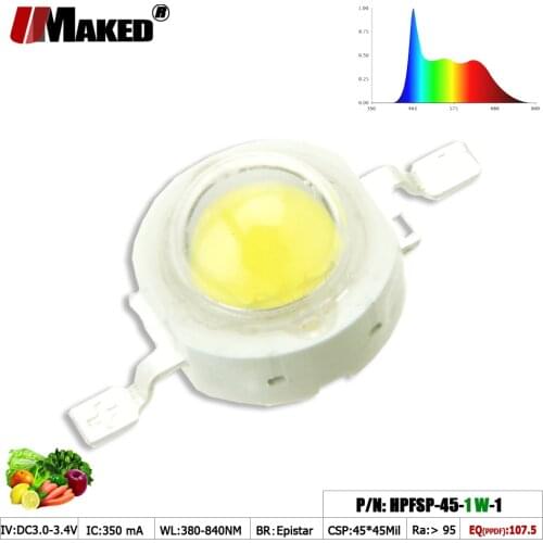 High Power LED Chip Grow Light COB Diode 1W 45mil CRI>95 Full Spectrum 380-840nm For Plant Grow light Aquarium Hydroponice Lamps