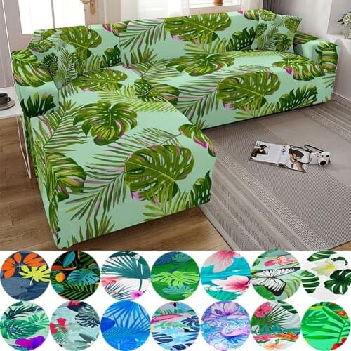 Tropical Leaves Slipcovers Elastic Sofa Cover for Living Room Sectional Couch Cover funda de sofá L Shape Sofa Need 2pc Decor