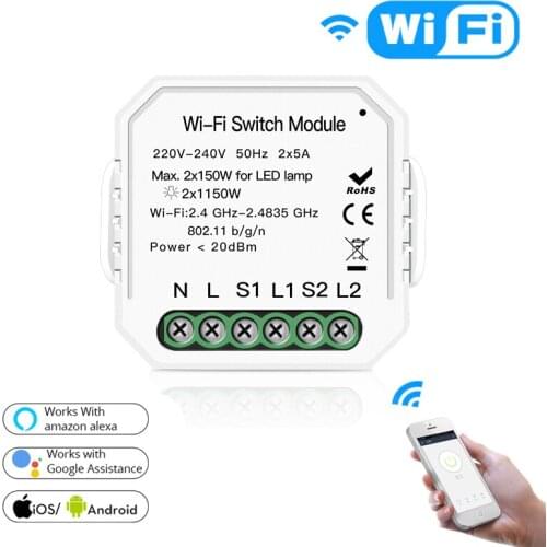 Tuya APP Wifi Smart Light Switch Diy Breaker Module Smart Life Remote Control Working with Alexa Echo Google Home 2 Gang 2 Way