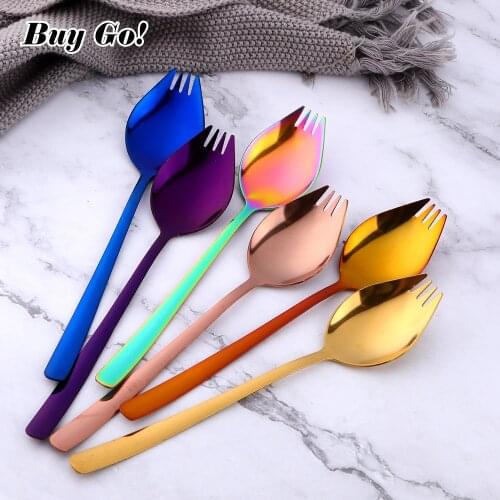 1PC 2 in1 Multifunction Dinner Spork Stainless Steel Spoon Fork Portable Noodle Fruit Salad Forks Outdoor Travel Kitchen Tools