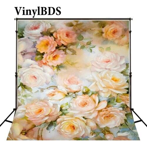 VinylBDS Romantic Wedding Flower Backdrops Yellow Rose Baby Background Girl Bokeh Portrait Photo Green Leaves Children Backdrop