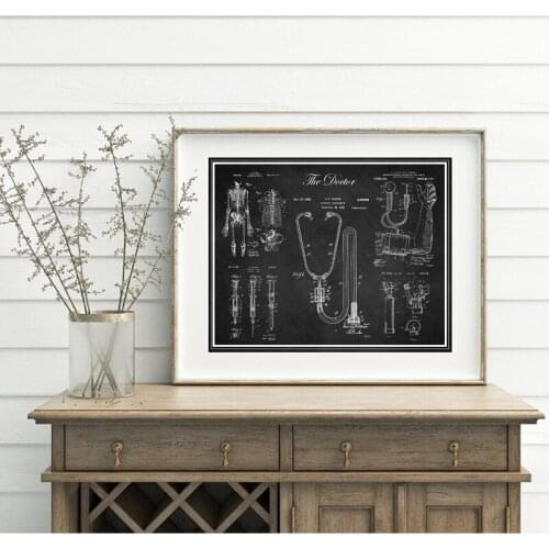 Doctor Office Decor Syringe Stethoscope Blueprint Print Posters Medicine Student Gift Medical Patent Design Canvas Painting