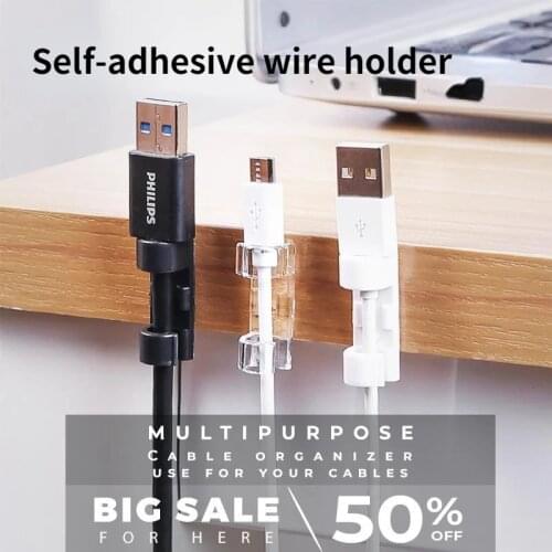 60/100/200PCS Desktop Cable Organizer Clip Self-adhesive Power Wire Fixing Clamp Mini Plastic Cable Storage Rack for Home Office
