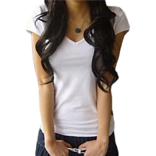 Fashion brief the temptation of summer plus size summer womens slim cotton white V-neck short-sleeve T-shirt