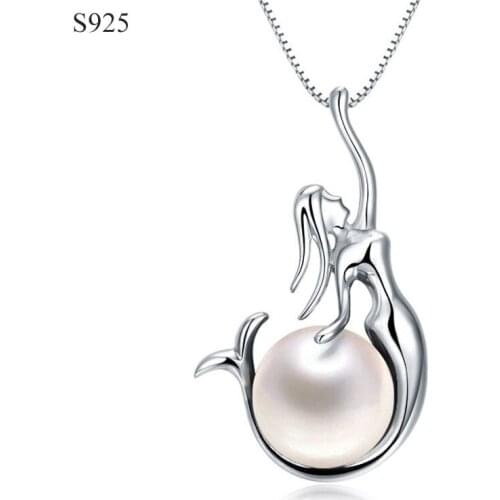 Natural Freshwer Pearl Real Pure Solid 925 Sterling Silver Pendants for Women Jewelry Female Elegant Mermaid Pendant No Necklace
