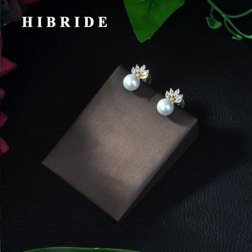 New 2017 Pearl Jewelry Earrings Rose Gold Color Cubic Zircon Earrings For Women Wedding Gifts HIBRIDE E-233