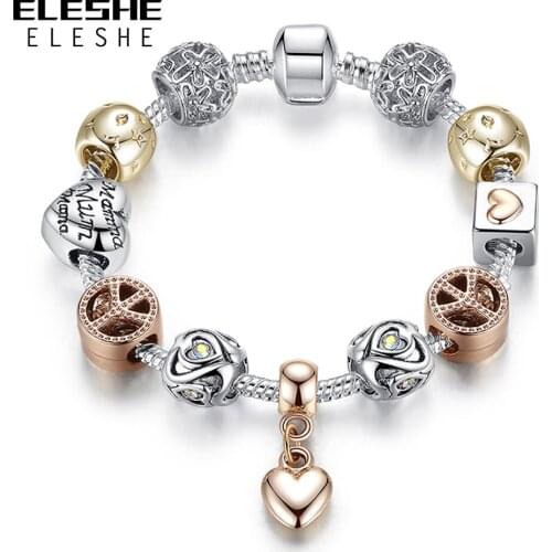 ELESHE Silver Plated Flower Beads Bracelets Romantic Heart Charm Bracelets & Bangles for Women Jewelry Gift Clearance Sale