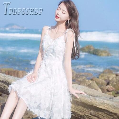 2020 Summer New V Neck Slim Women Dress Feather Tassel Female Dresses