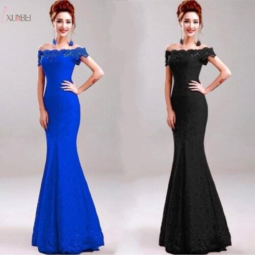 Robe de soiree Royal Blue Lace Mermaid Long Evening Dress 2019 Elegant Off The Shoulder Formal Party Dress Evening Gown